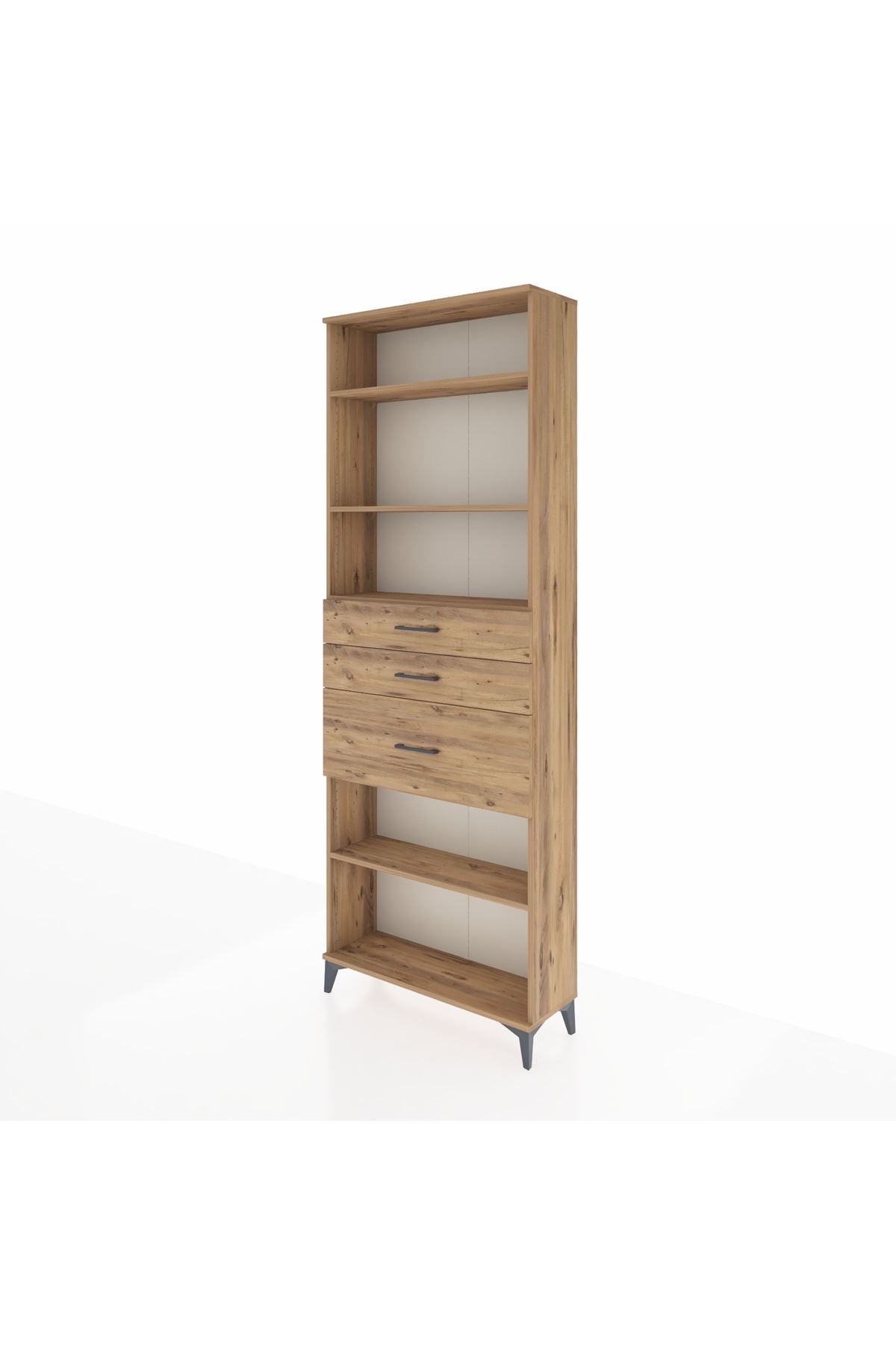 Arges Dolap 4 Raflı 3 Çekmeceli 88x30x243 Çam-Çam