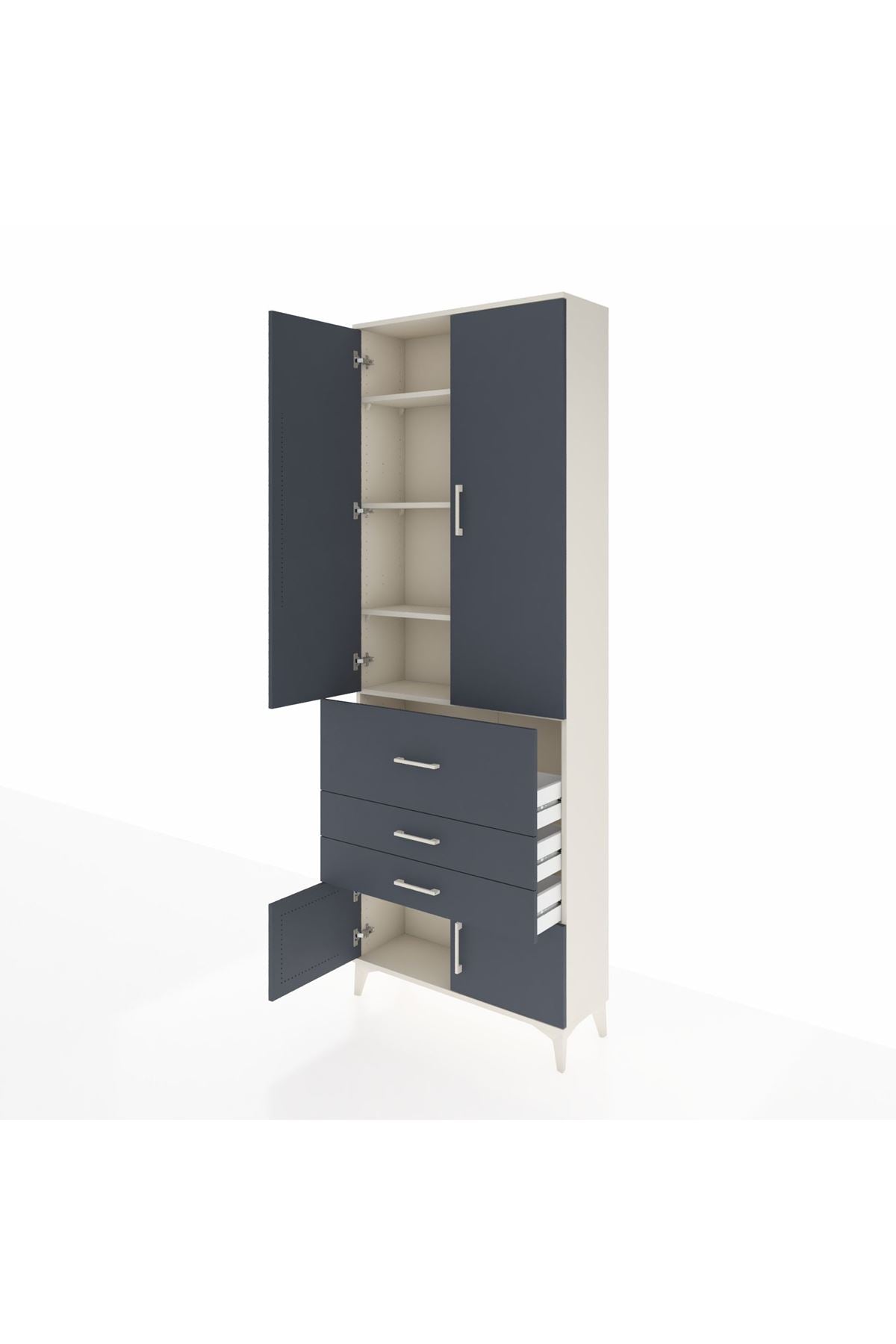 Arges Dolap 4 Raflı 3 Çekmeceli 2 Kapaklı 88x30x243 Aytaşı-Antrasit