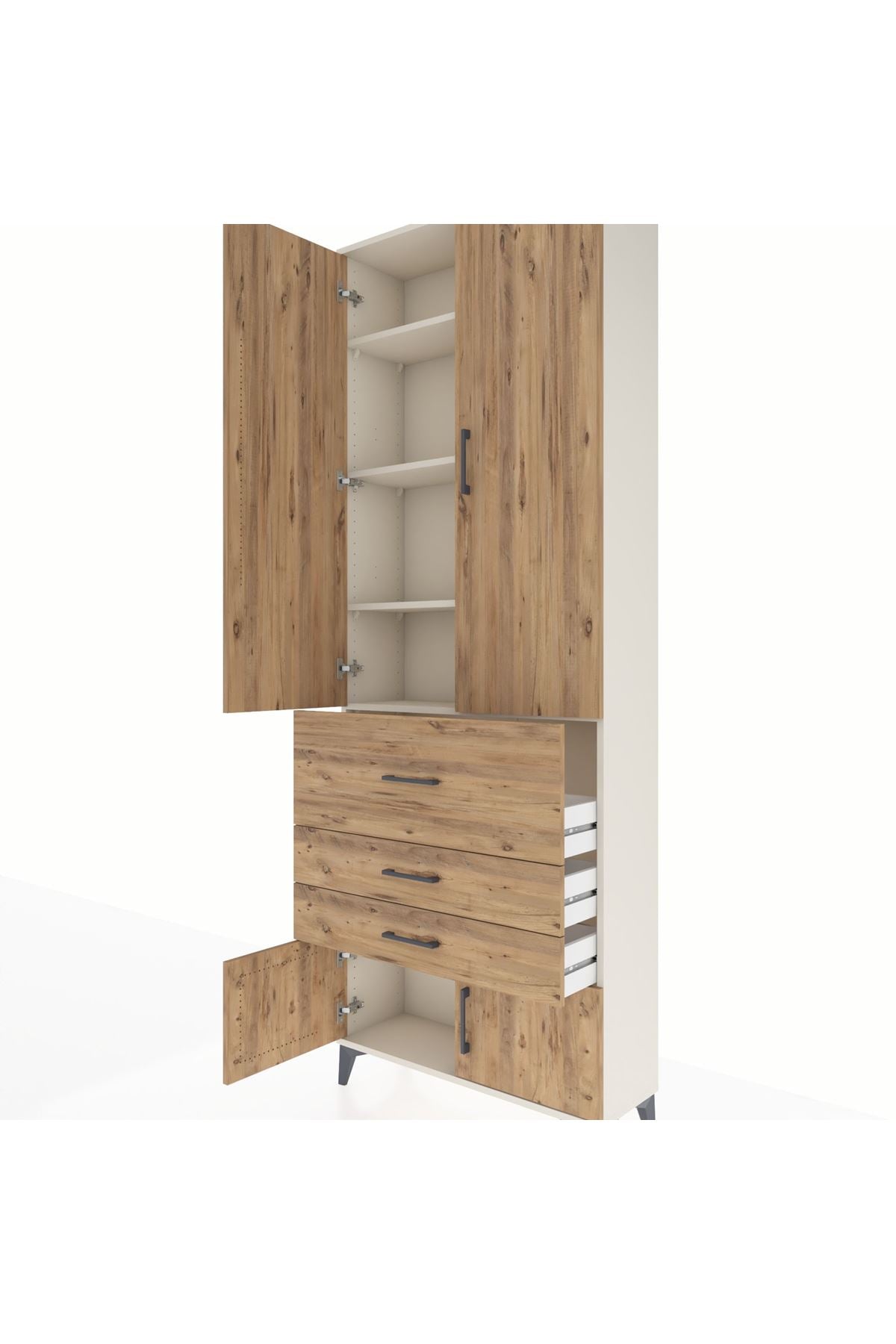 Arges Dolap 4 Raflı 3 Çekmeceli 2 Kapaklı 88x30x243 Aytaşı-Çam