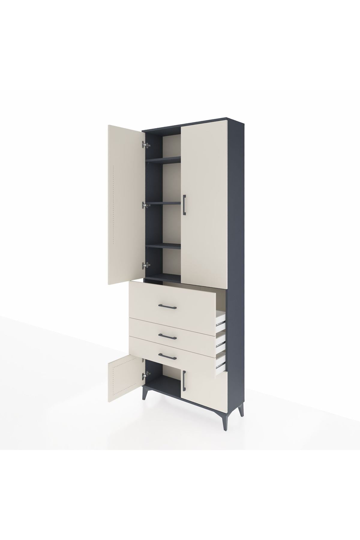 Arges Dolap 4 Raflı 3 Çekmeceli 2 Kapaklı 88x30x243 Antrasit-Aytaşı