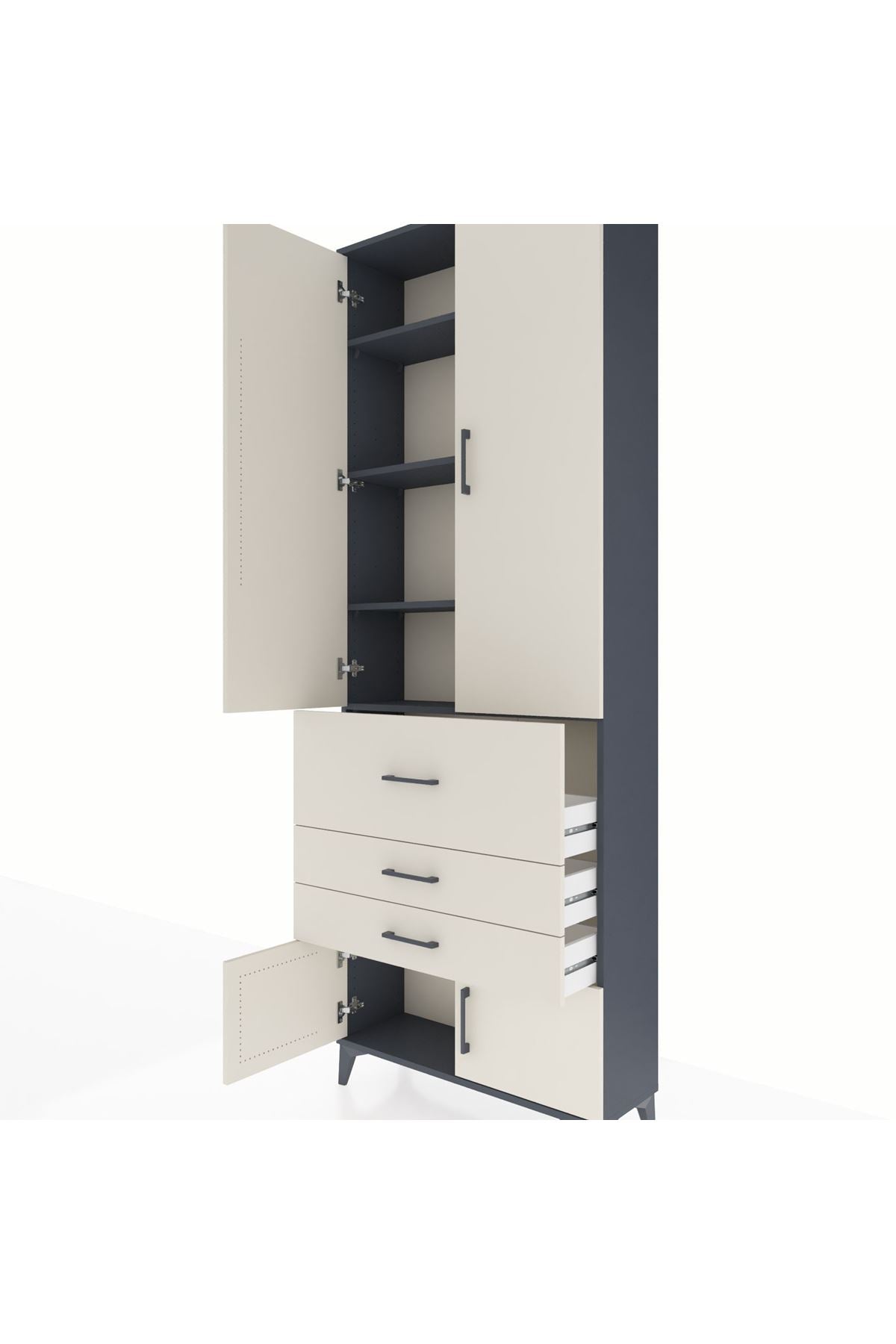 Arges Dolap 4 Raflı 3 Çekmeceli 2 Kapaklı 88x30x243 Antrasit-Aytaşı