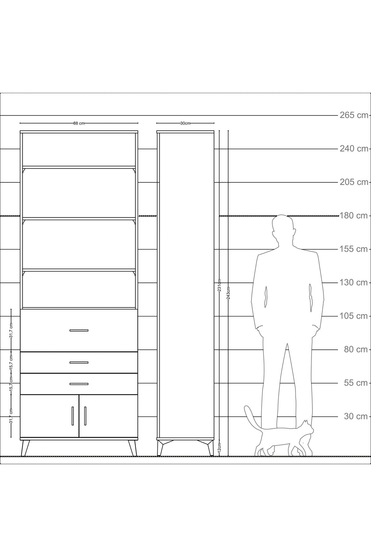 Arges Dolap 4 Raflı 3 Çekmeceli 2 Kapaklı 88x30x243 Antrasit-Aytaşı