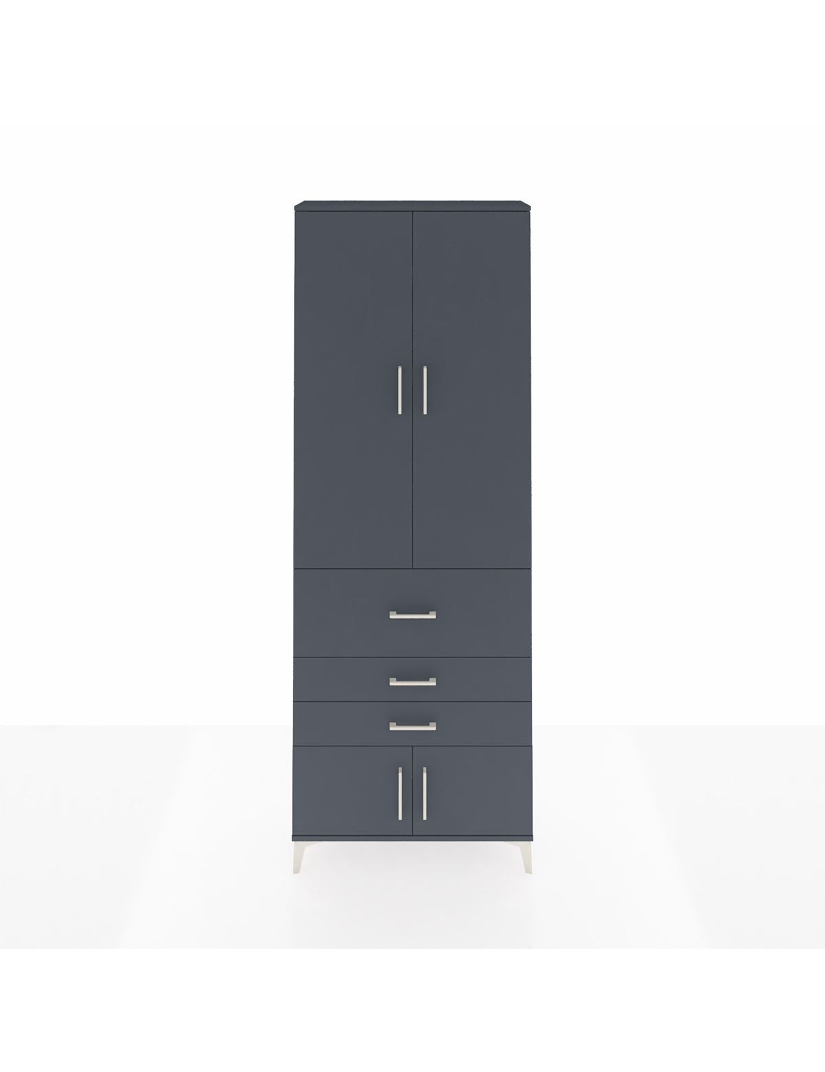 Arges Dolap 4 Raflı 3 Çekmeceli 2 Kapaklı 88x30x243 Antrasit-Antrasit