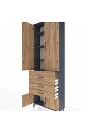 Arges Dolap 4 Raflı 3 Çekmeceli 2 Kapaklı 88x30x243 Antrasit-Çam