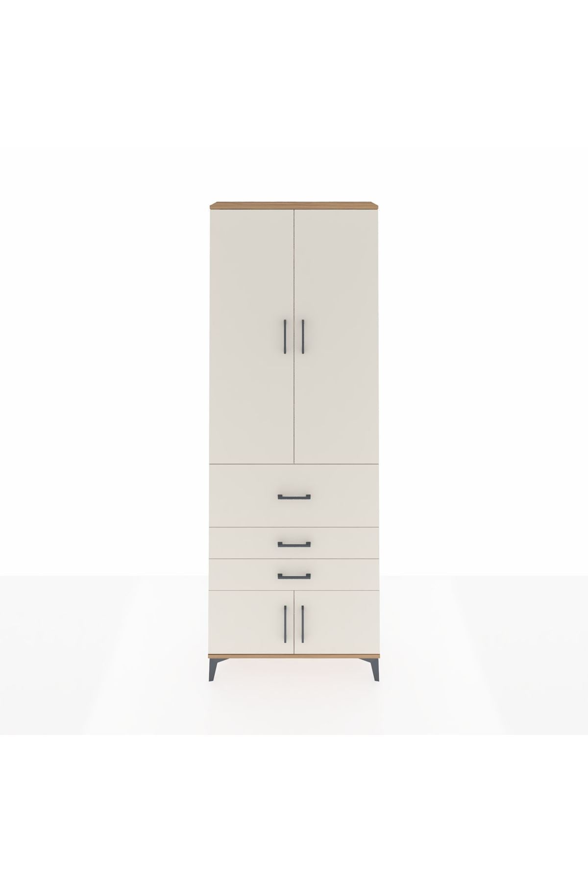 Arges Dolap 4 Raflı 3 Çekmeceli 2 Kapaklı 88x30x243 Çam-Aytaşı