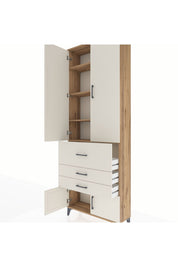Arges Dolap 4 Raflı 3 Çekmeceli 2 Kapaklı 88x30x243 Çam-Aytaşı
