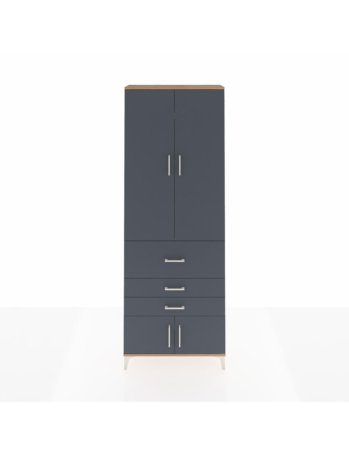 Arges Dolap 4 Raflı 3 Çekmeceli 2 Kapaklı 88x30x243 Çam-Antrasit