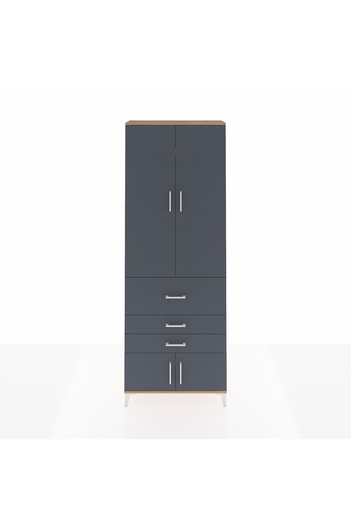 Arges Dolap 4 Raflı 3 Çekmeceli 2 Kapaklı 88x30x243 Çam-Antrasit
