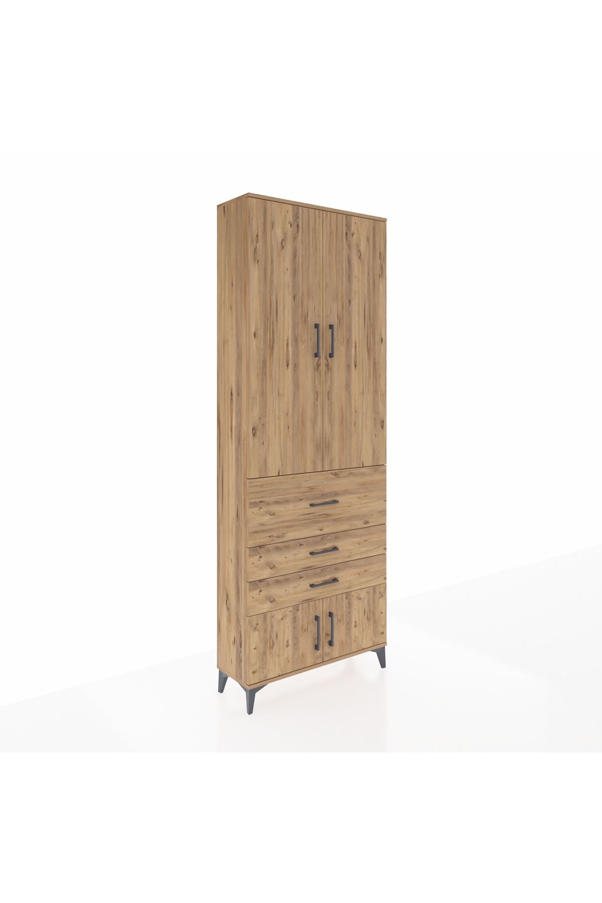 Arges Dolap 4 Raflı 3 Çekmeceli 2 Kapaklı 88x30x243 Çam-Çam