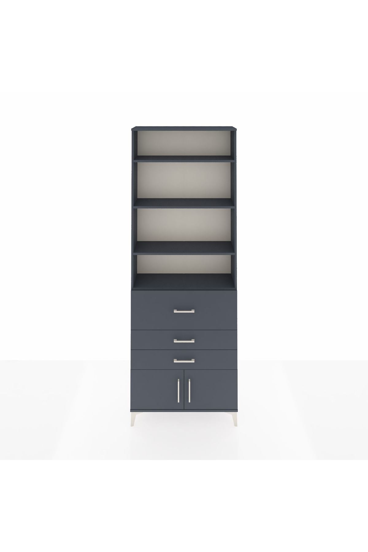 Arges Dolap 3 Raflı 2 Kapaklı Tek Askılı 88x30x243 Antrasit-Antrasit