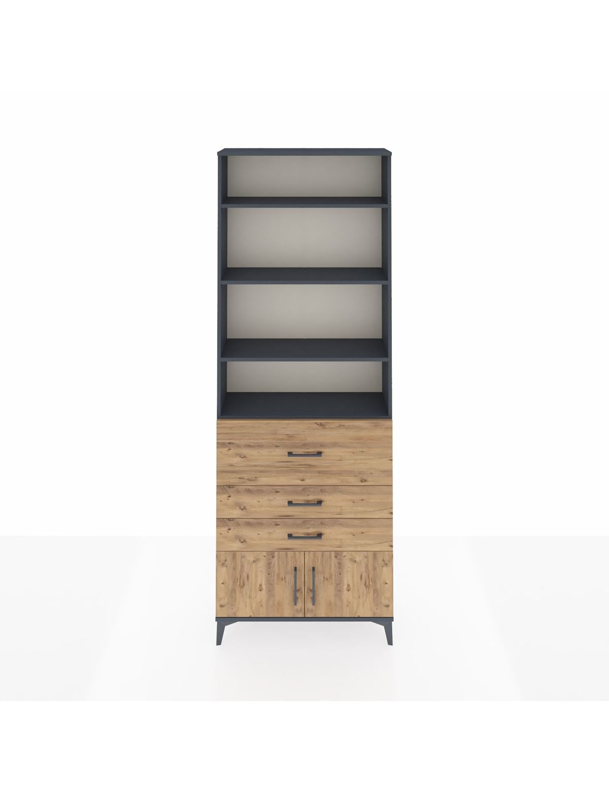 Arges Dolap 3 Raflı 2 Kapaklı Tek Askılı 88x30x243 Antrasit-Çam