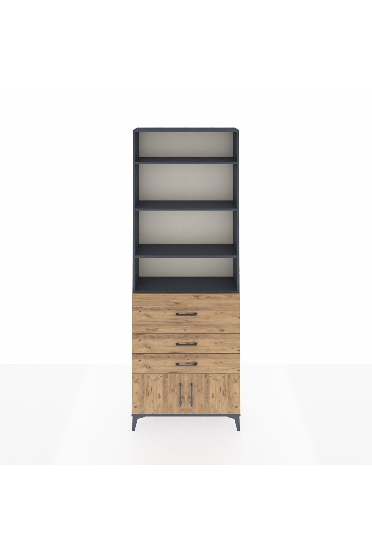 Arges Dolap 3 Raflı 2 Kapaklı Tek Askılı 88x30x243 Antrasit-Çam