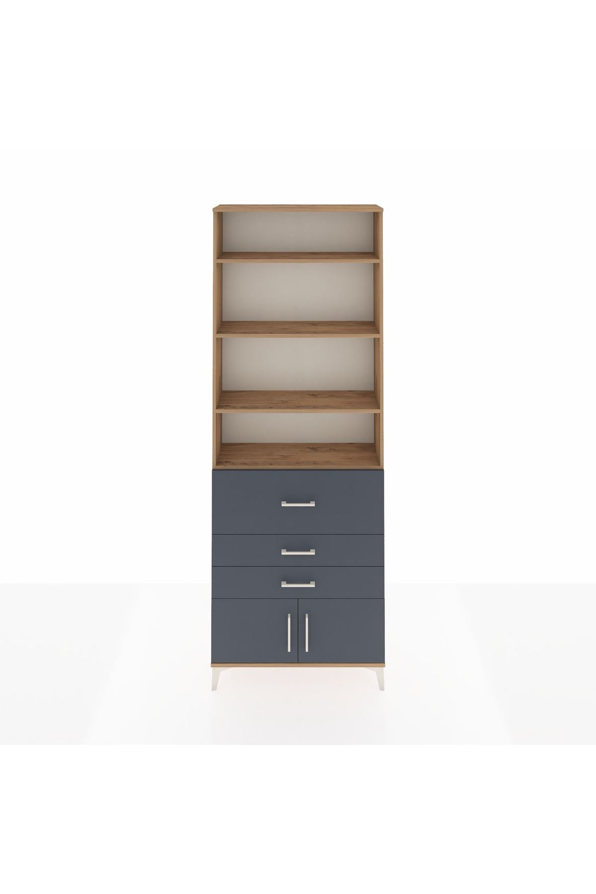 Arges Dolap 3 Raflı 2 Kapaklı Tek Askılı 88x30x243 Çam-Antrasit