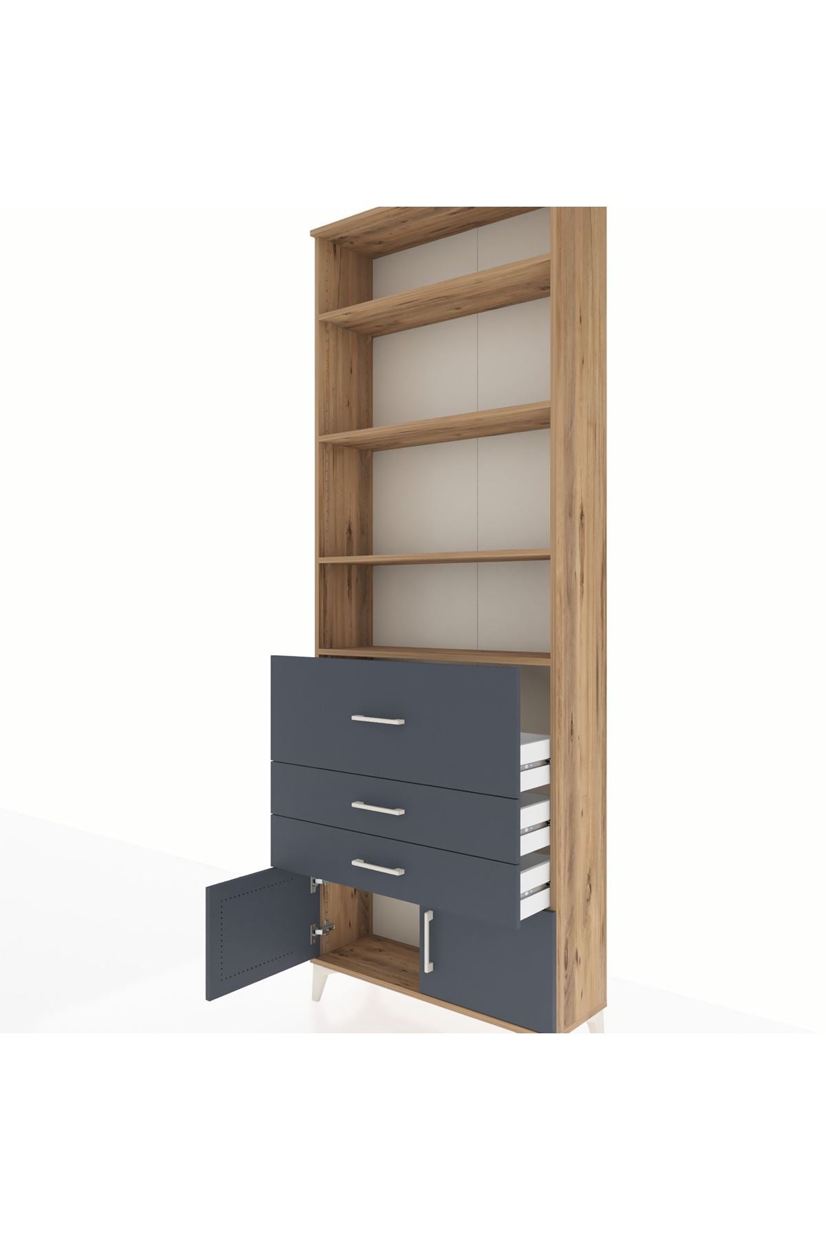 Arges Dolap 3 Raflı 2 Kapaklı Tek Askılı 88x30x243 Çam-Antrasit