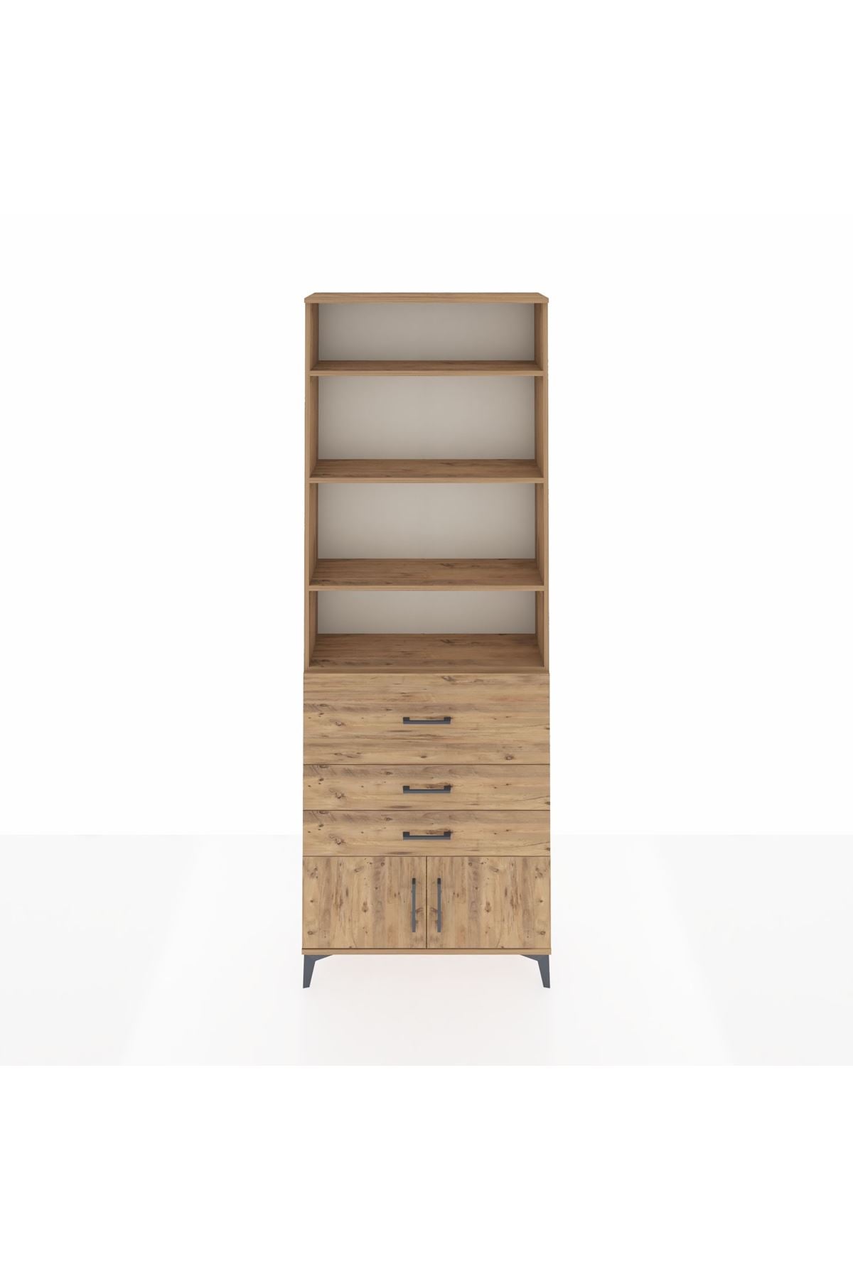 Arges Dolap 3 Raflı 2 Kapaklı Tek Askılı 88x30x243 Çam-Çam