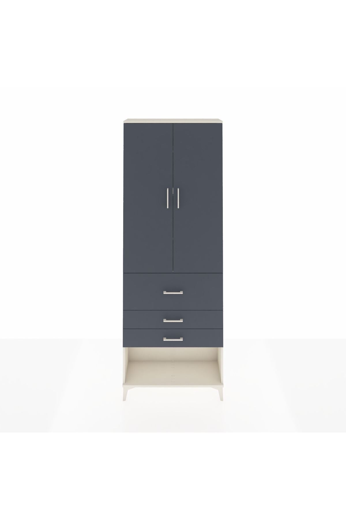 Arges Dolap 4 Raflı 3 Çekmeceli 2 Kapaklı 88x30x243 Aytaşı-Antrasit