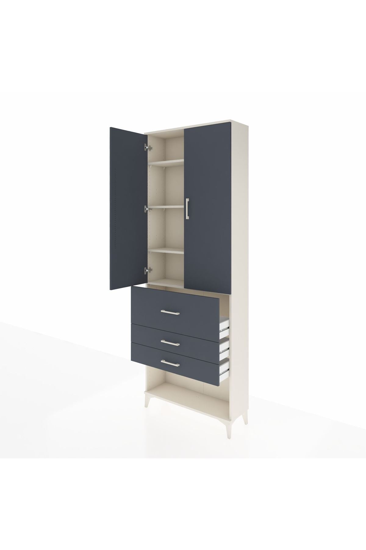 Arges Dolap 4 Raflı 3 Çekmeceli 2 Kapaklı 88x30x243 Aytaşı-Antrasit