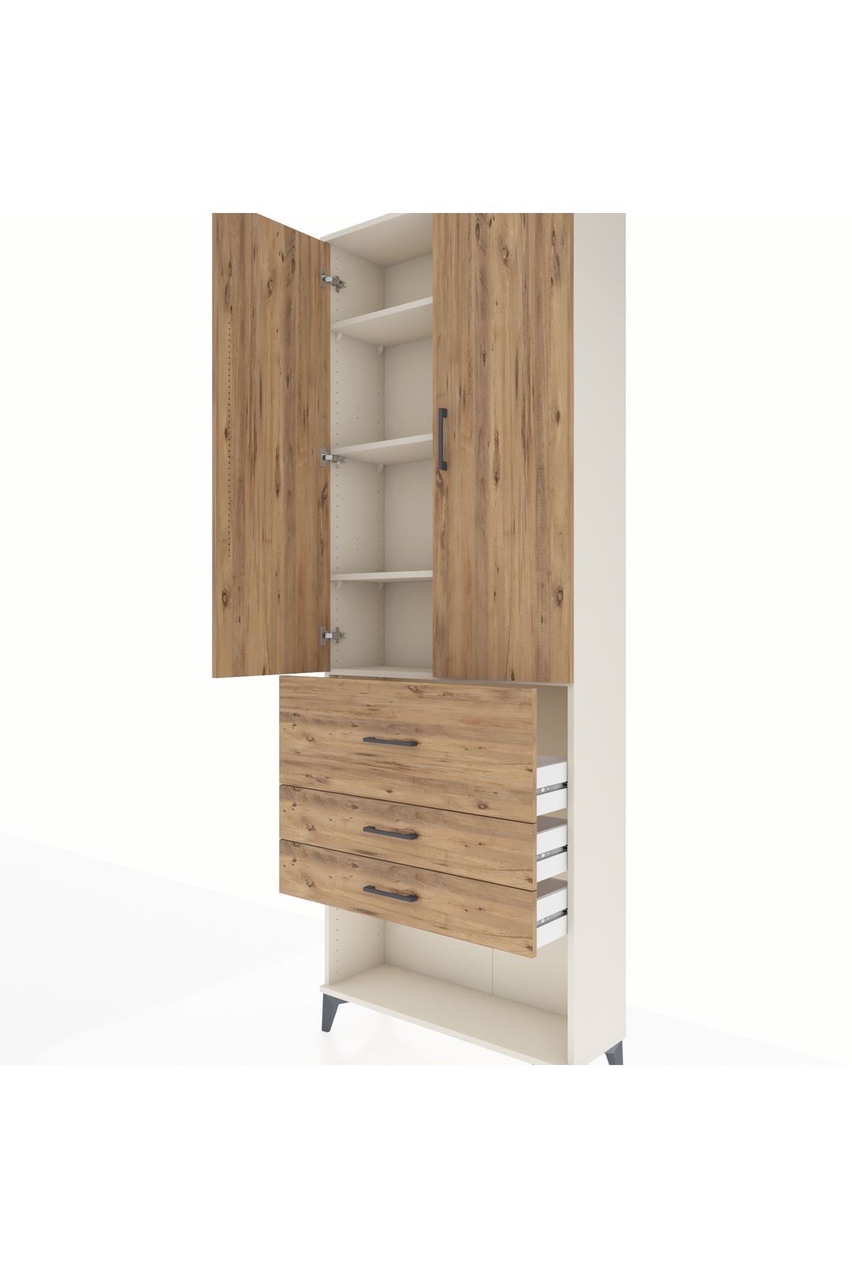 Arges Dolap 4 Raflı 3 Çekmeceli 2 Kapaklı 88x30x243 Aytaşı-Çam