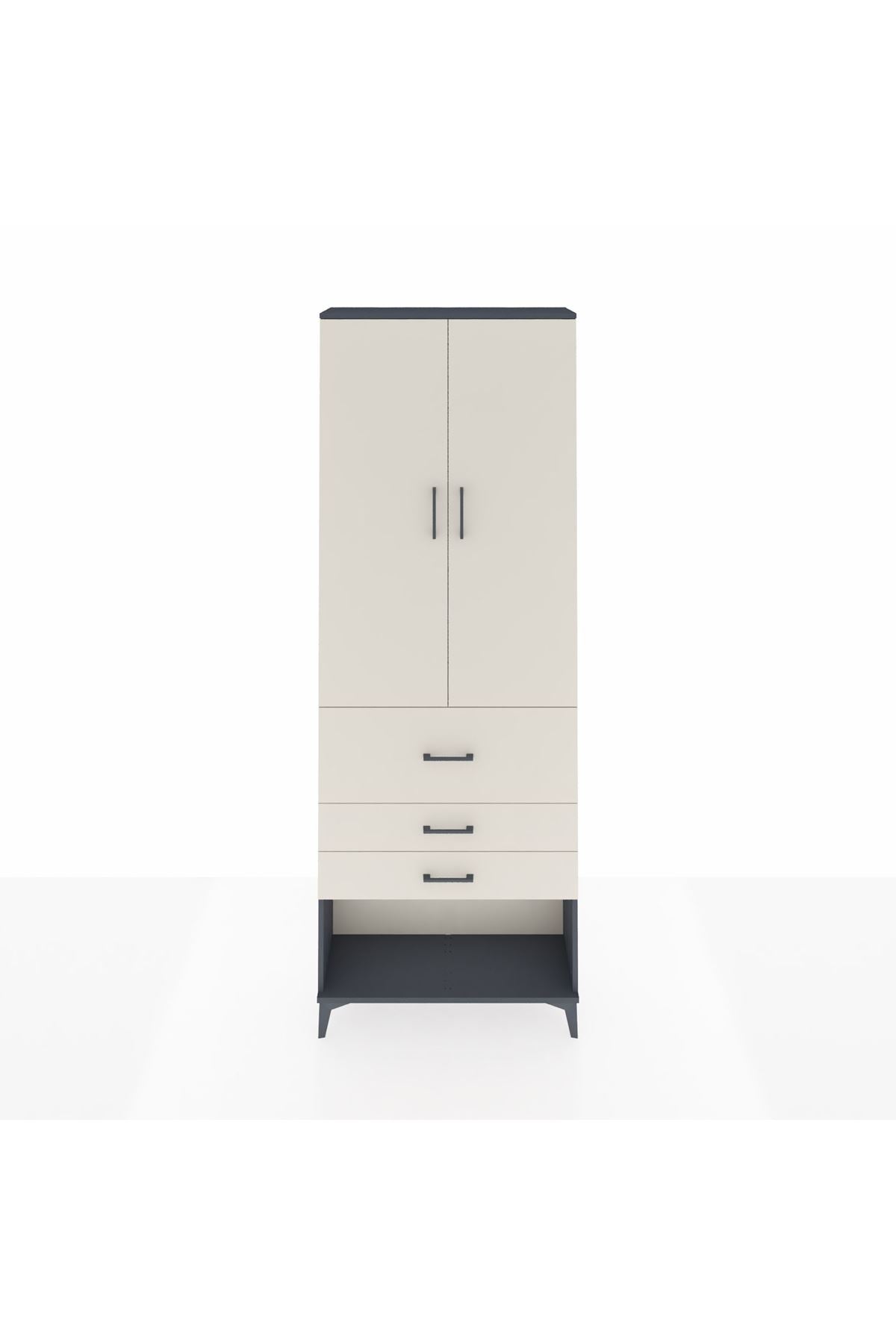 Arges Dolap 4 Raflı 3 Çekmeceli 2 Kapaklı 88x30x243 Antrasit-Aytaşı