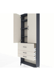 Arges Dolap 4 Raflı 3 Çekmeceli 2 Kapaklı 88x30x243 Antrasit-Aytaşı