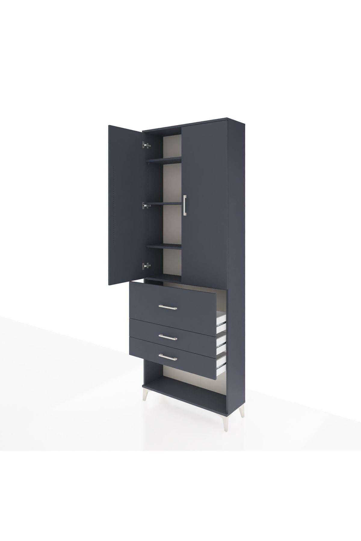 Arges Dolap 4 Raflı 3 Çekmeceli 2 Kapaklı 88x30x243 Antrasit-Antrasit