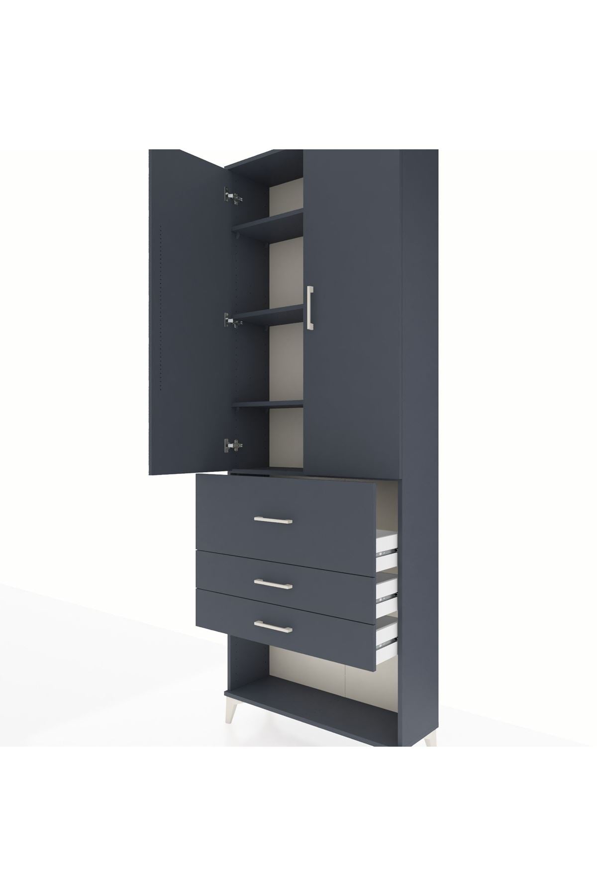 Arges Dolap 4 Raflı 3 Çekmeceli 2 Kapaklı 88x30x243 Antrasit-Antrasit