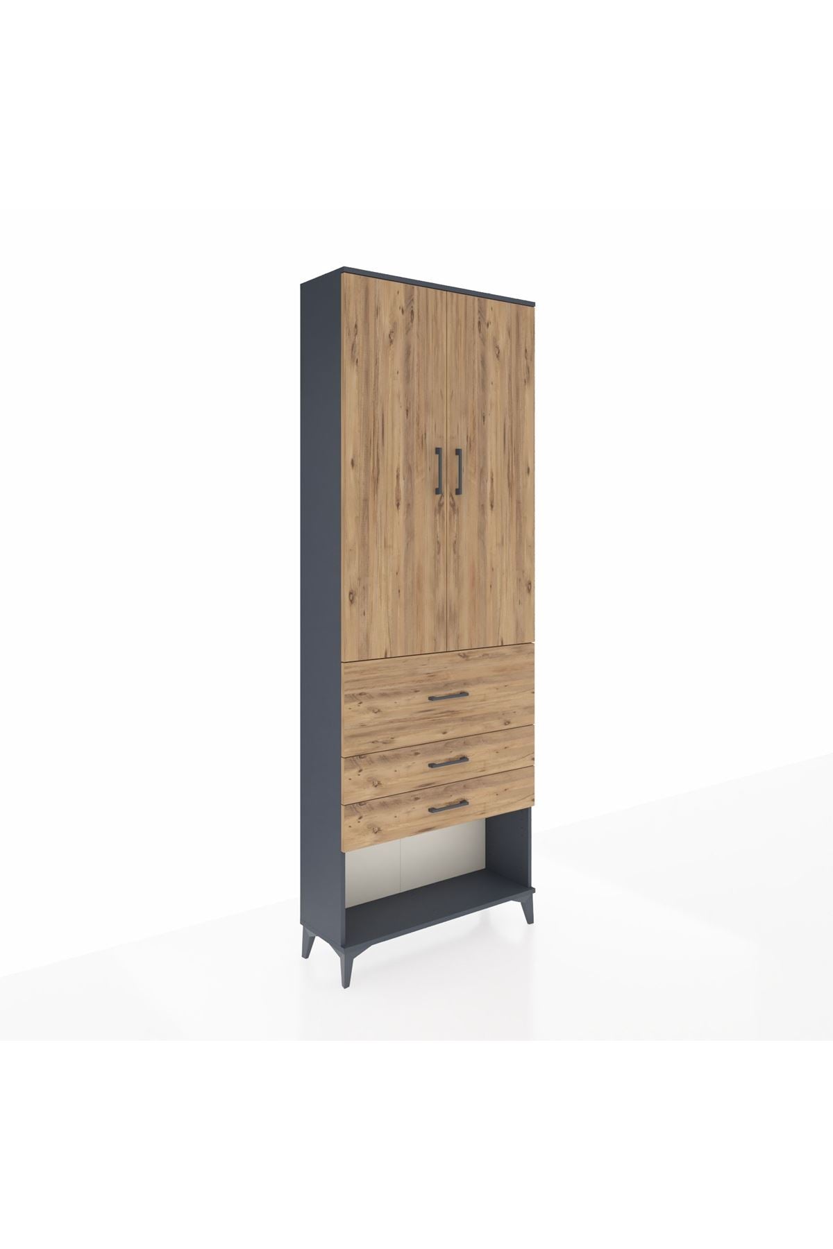 Arges Dolap 4 Raflı 3 Çekmeceli 2 Kapaklı 88x30x243 Antrasit-Çam