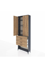Arges Dolap 4 Raflı 3 Çekmeceli 2 Kapaklı 88x30x243 Antrasit-Çam
