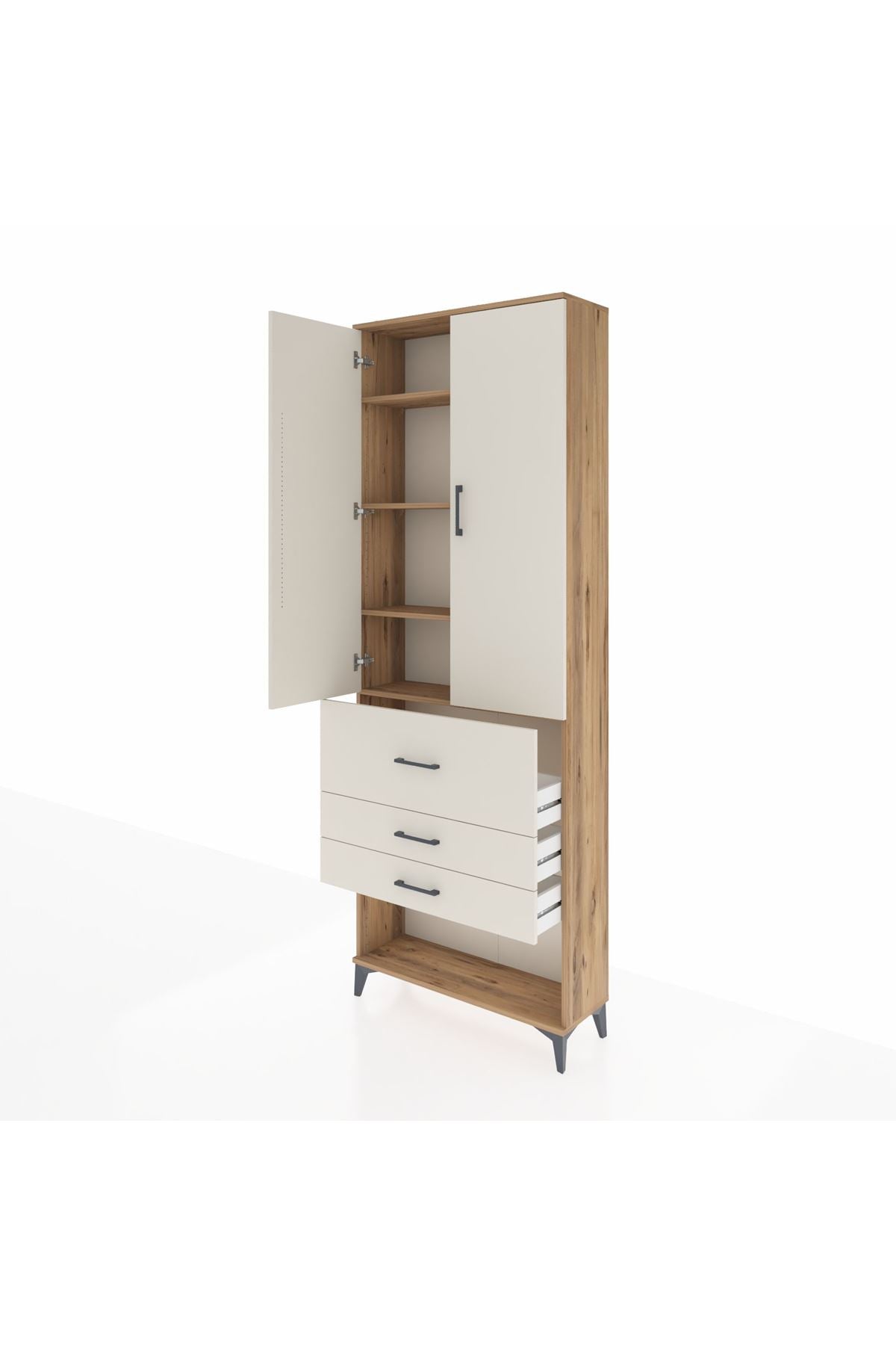 Arges Dolap 4 Raflı 3 Çekmeceli 2 Kapaklı 88x30x243 Çam-Aytaşı