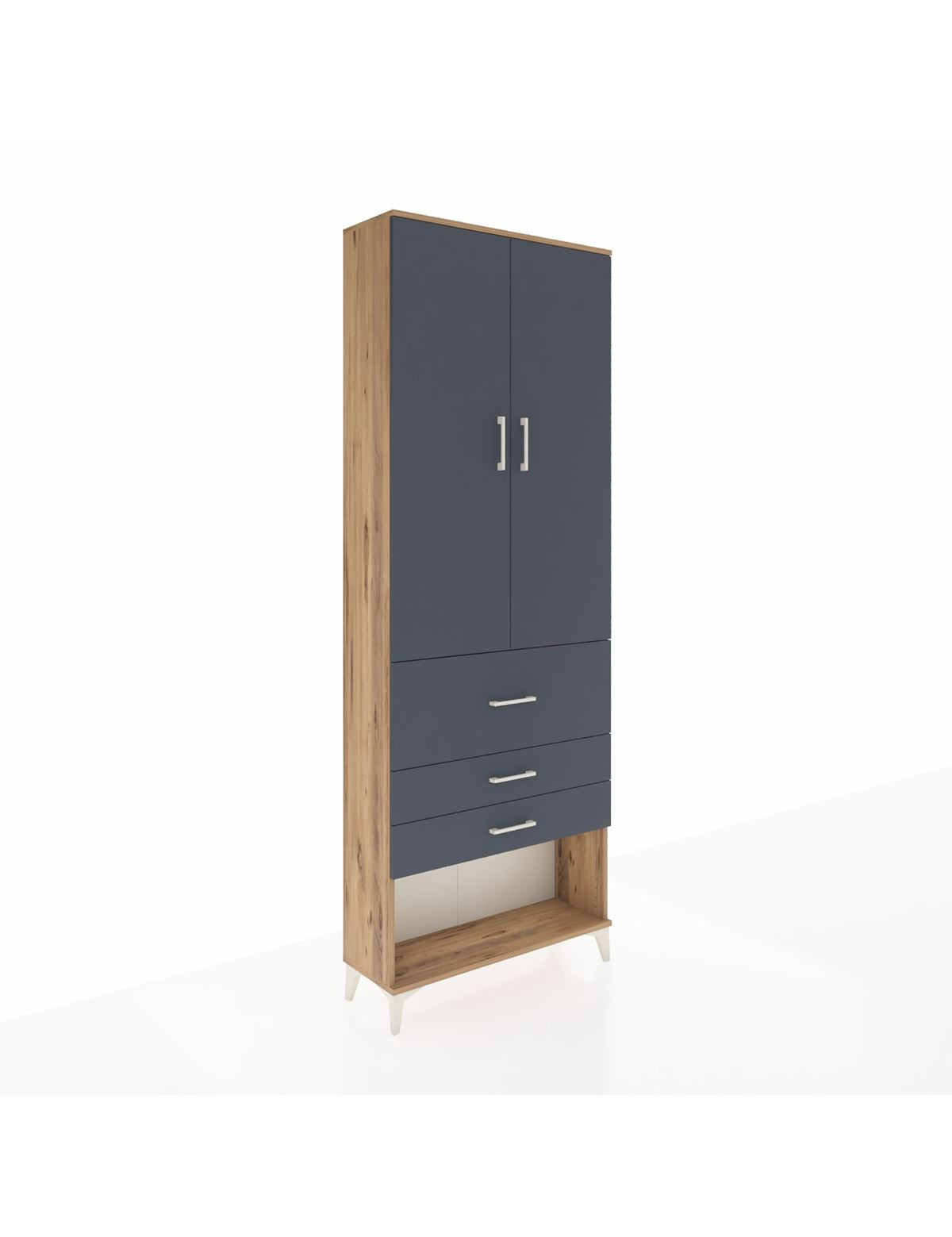 Arges Dolap 4 Raflı 3 Çekmeceli 2 Kapaklı 88x30x243 Çam-Antrasit