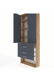 Arges Dolap 4 Raflı 3 Çekmeceli 2 Kapaklı 88x30x243 Çam-Antrasit