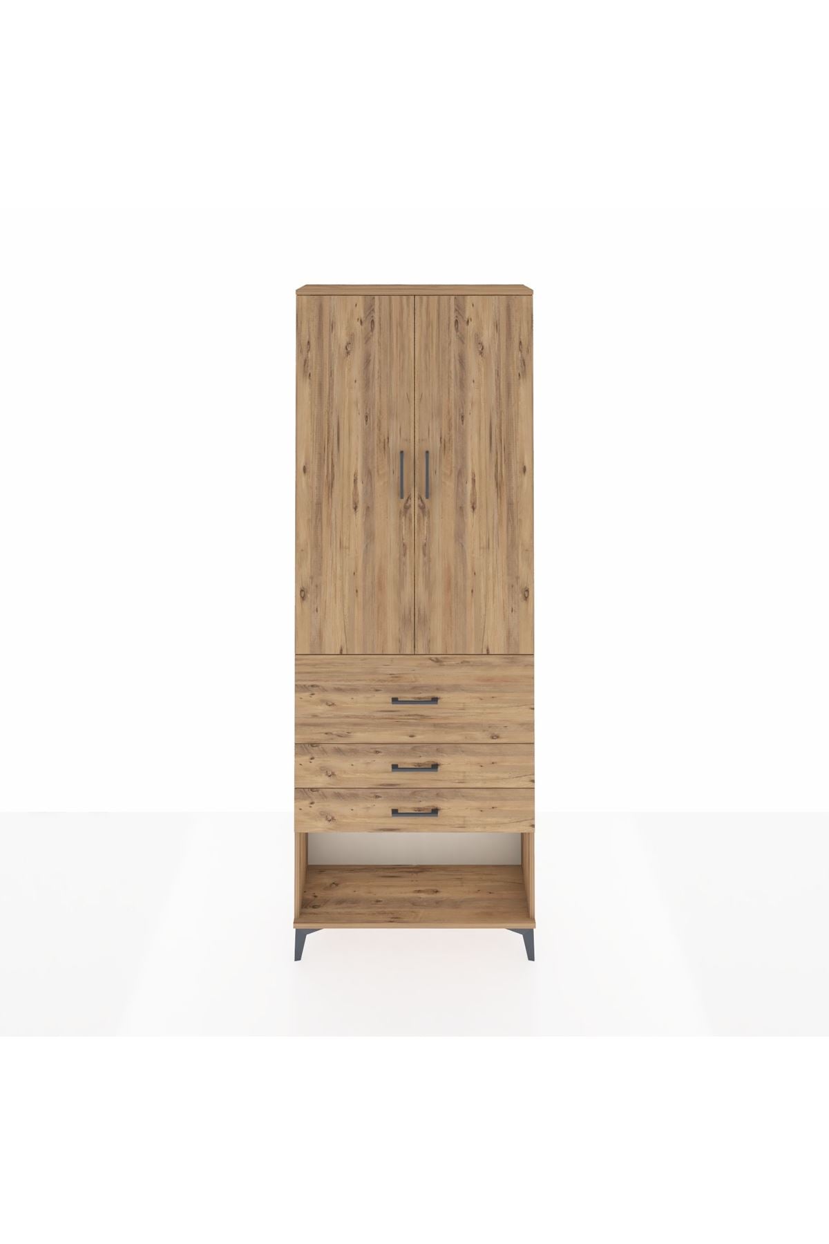 Arges Dolap 4 Raflı 3 Çekmeceli 2 Kapaklı 88x30x243 Çam-Çam