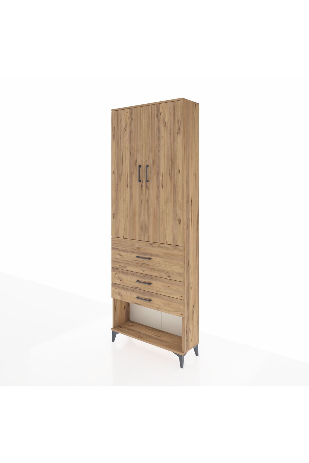 Arges Dolap 4 Raflı 3 Çekmeceli 2 Kapaklı 88x30x243 Çam-Çam