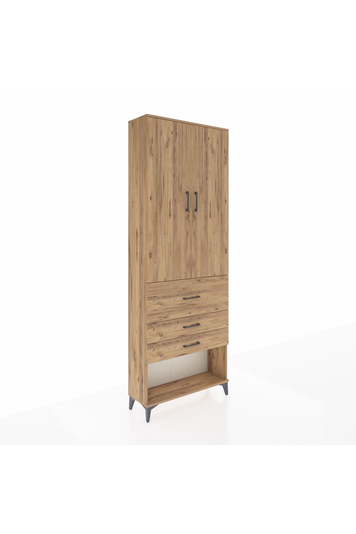 Arges Dolap 4 Raflı 3 Çekmeceli 2 Kapaklı 88x30x243 Çam-Çam