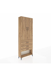 Arges Dolap 4 Raflı 3 Çekmeceli 2 Kapaklı 88x30x243 Çam-Çam