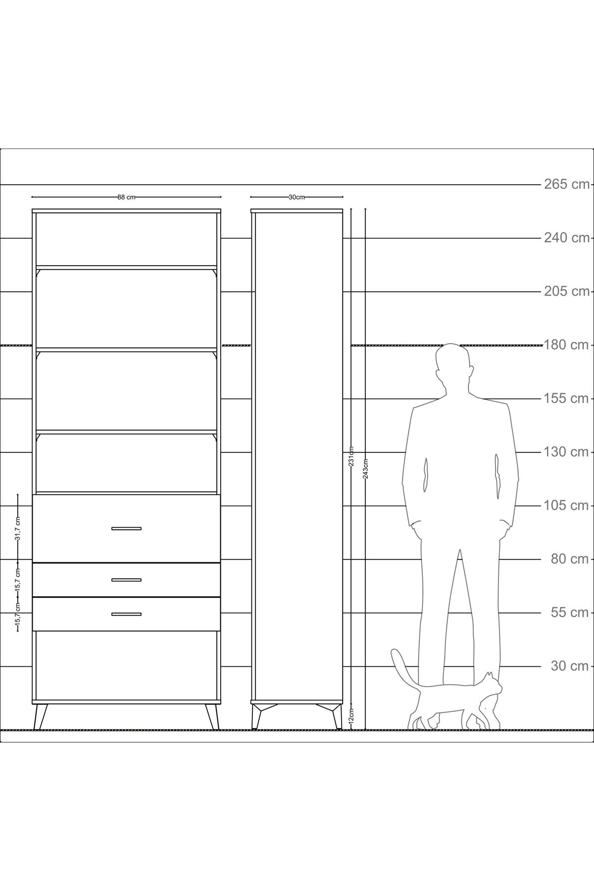 Arges Dolap 4 Raflı 3 Çekmeceli 88x30x243 Aytaşı-Antrasit