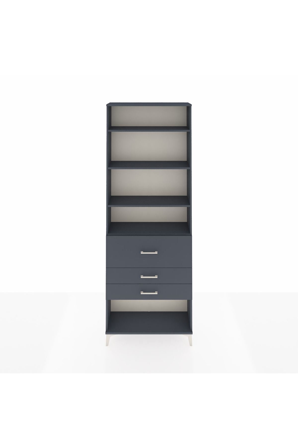 Arges Dolap 4 Raflı 3 Çekmeceli 88x30x243 Antrasit-Antrasit