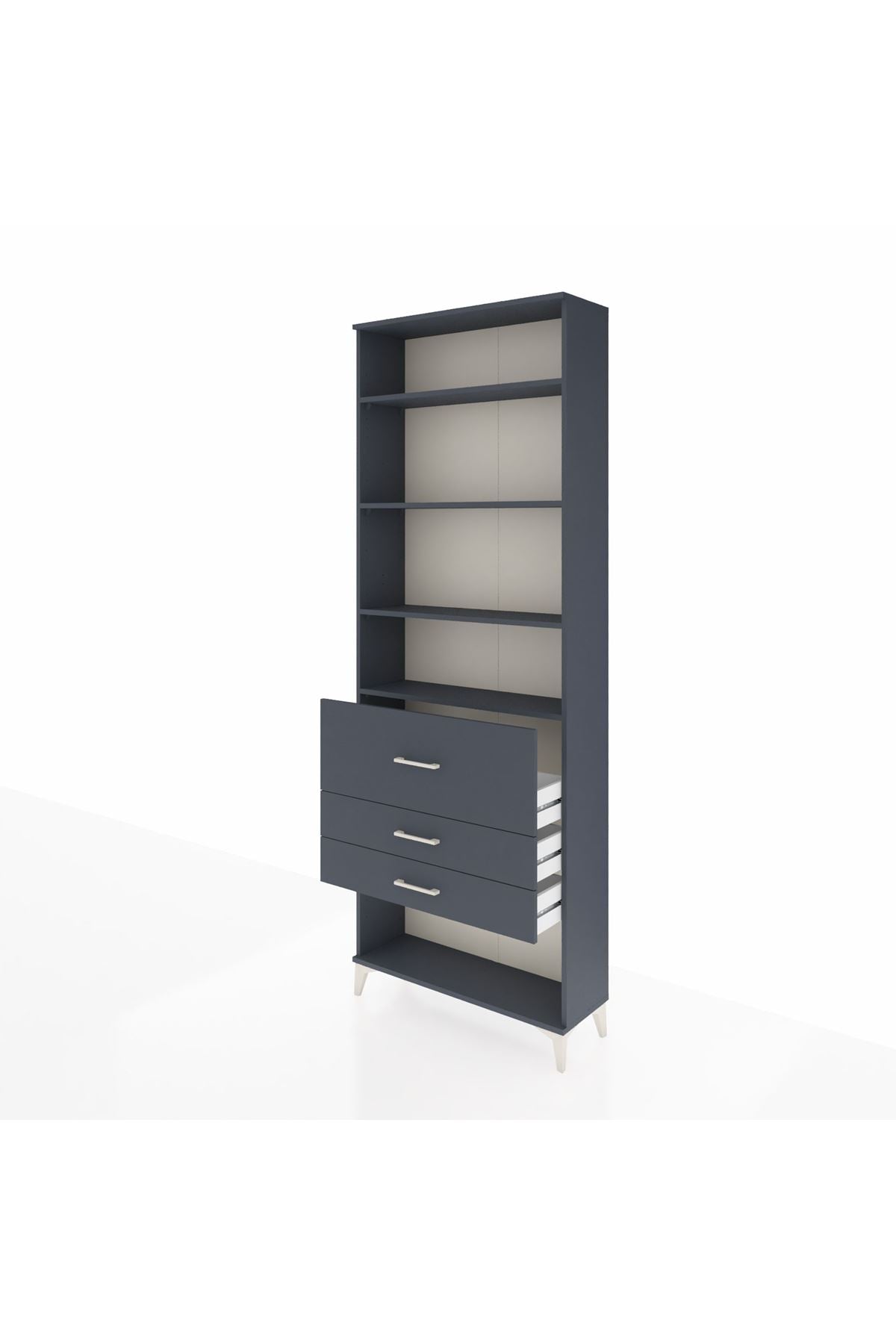 Arges Dolap 4 Raflı 3 Çekmeceli 88x30x243 Antrasit-Antrasit