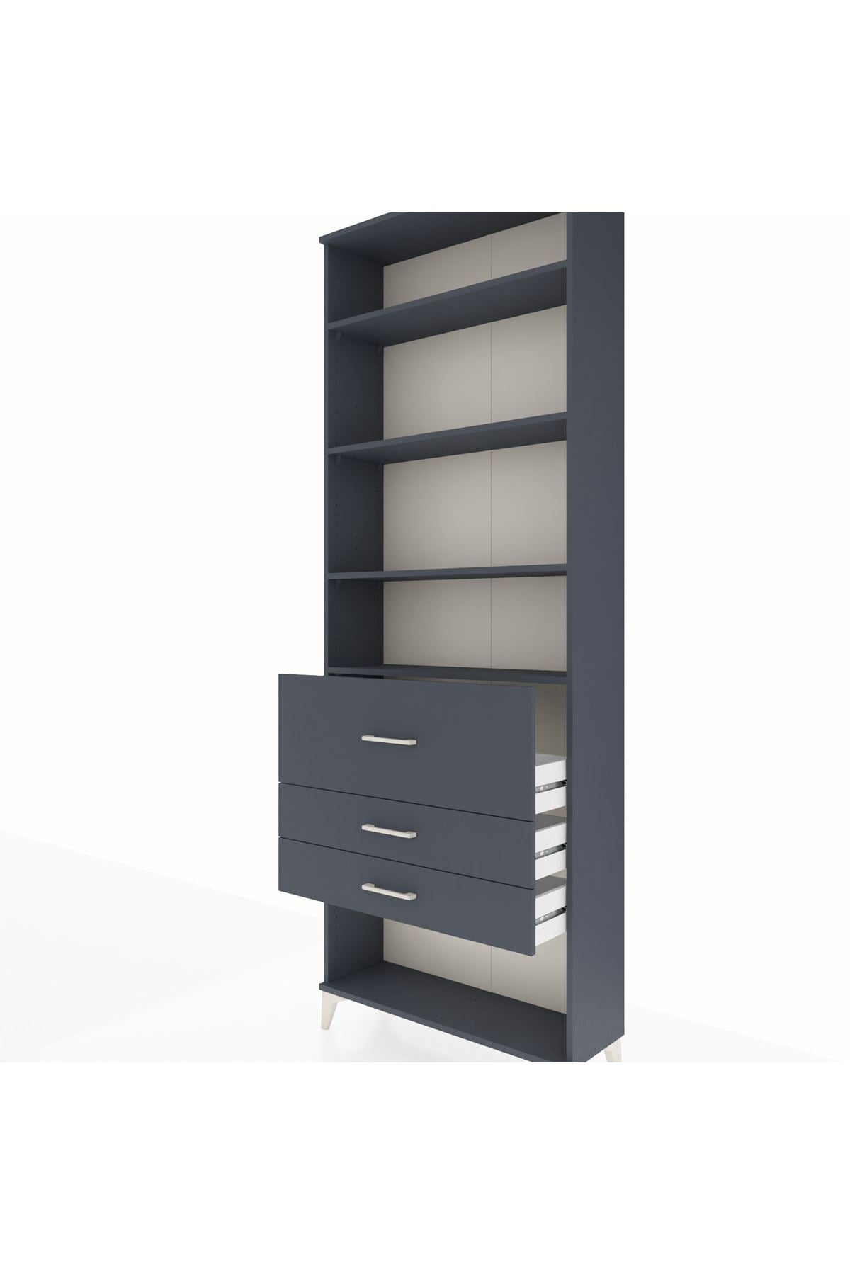 Arges Dolap 4 Raflı 3 Çekmeceli 88x30x243 Antrasit-Antrasit