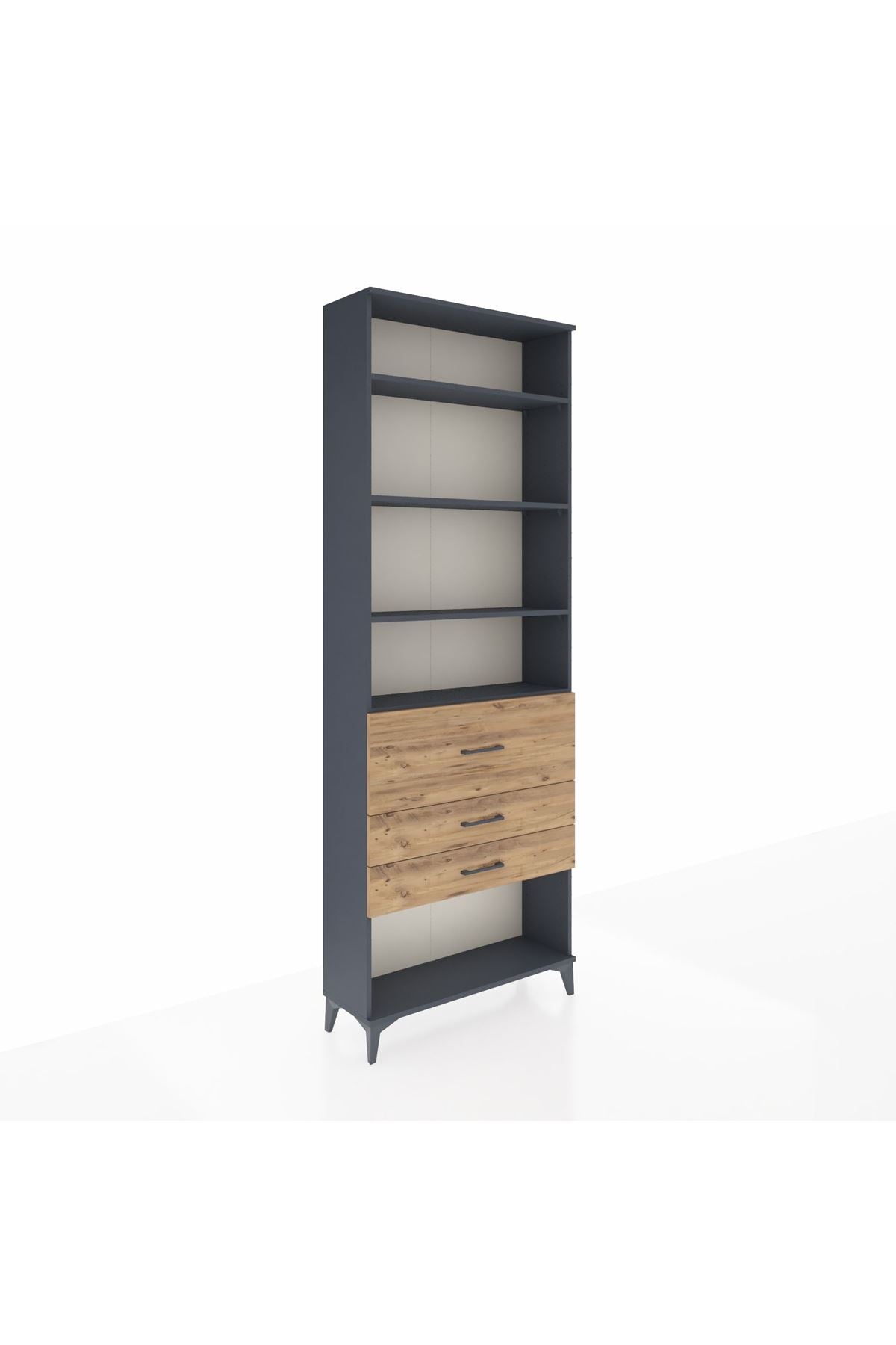 Arges Dolap 4 Raflı 3 Çekmeceli 88x30x243 Antrasit-Çam