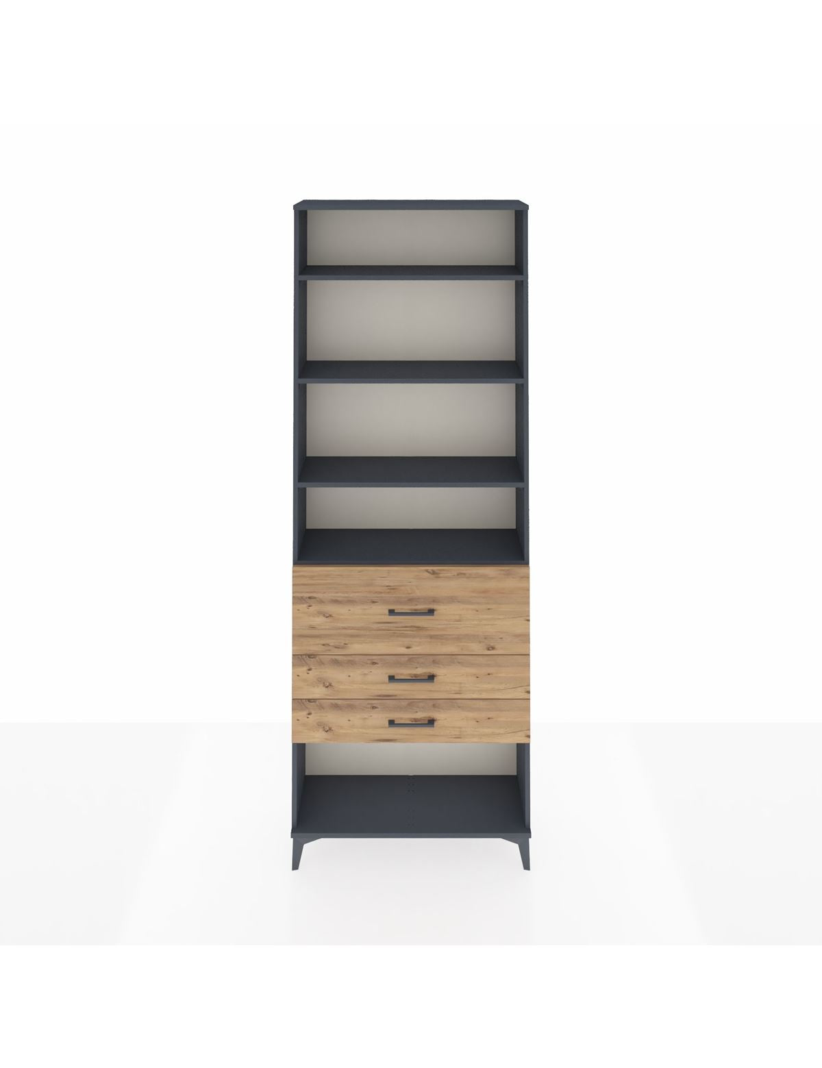 Arges Dolap 4 Raflı 3 Çekmeceli 88x30x243 Antrasit-Çam