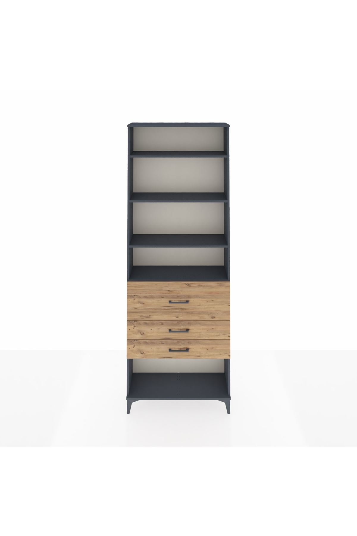 Arges Dolap 4 Raflı 3 Çekmeceli 88x30x243 Antrasit-Çam