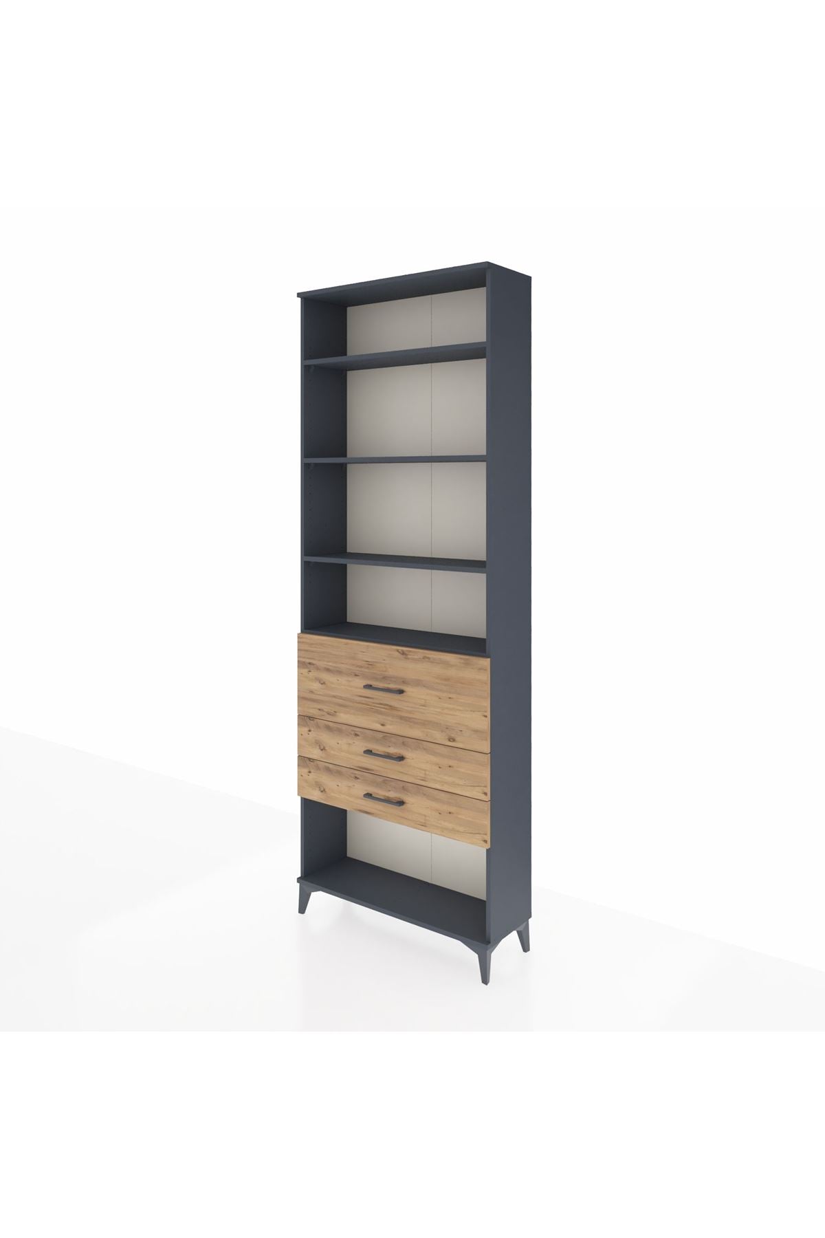 Arges Dolap 4 Raflı 3 Çekmeceli 88x30x243 Antrasit-Çam