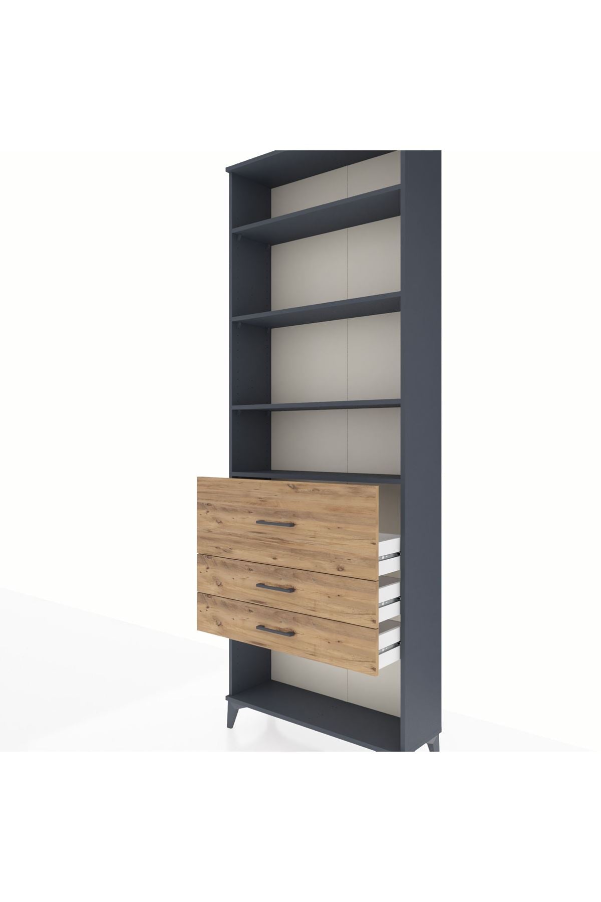 Arges Dolap 4 Raflı 3 Çekmeceli 88x30x243 Antrasit-Çam