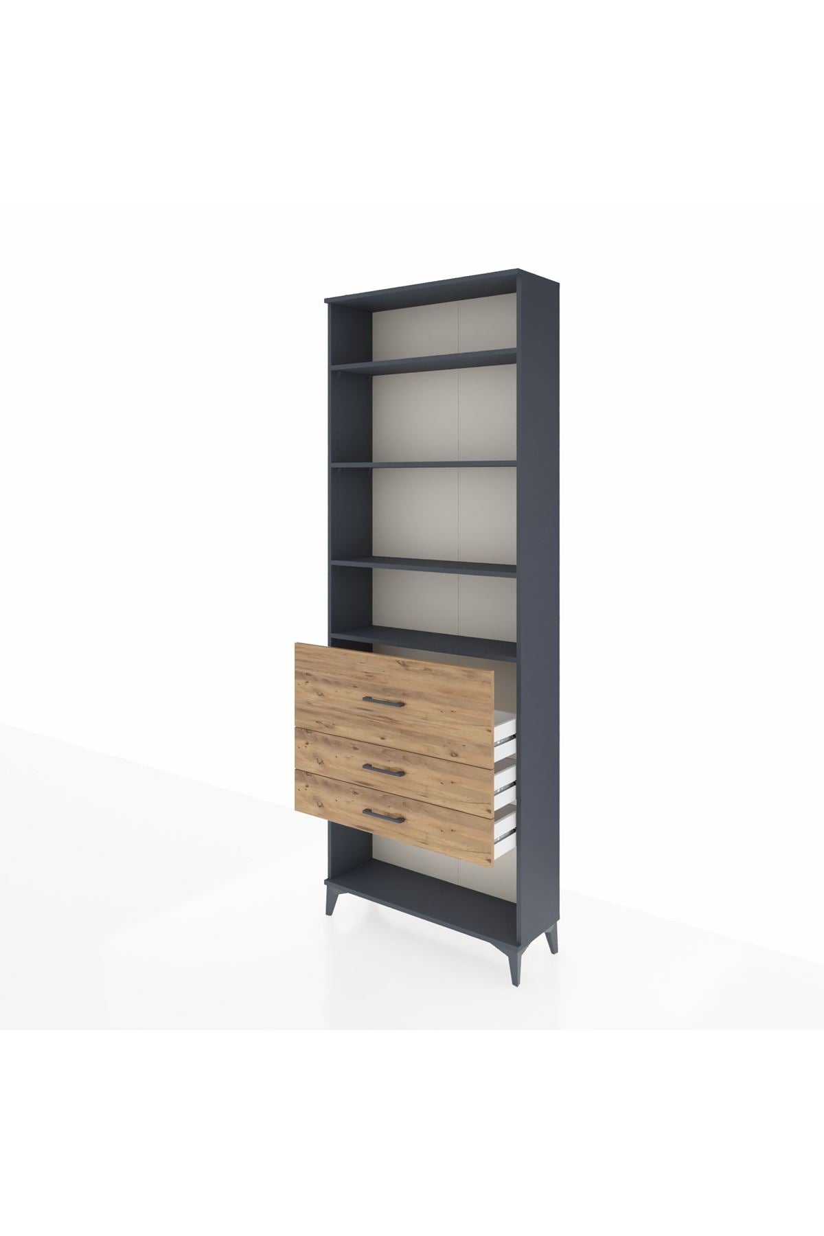 Arges Dolap 4 Raflı 3 Çekmeceli 88x30x243 Antrasit-Çam