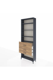 Arges Dolap 4 Raflı 3 Çekmeceli 88x30x243 Antrasit-Çam