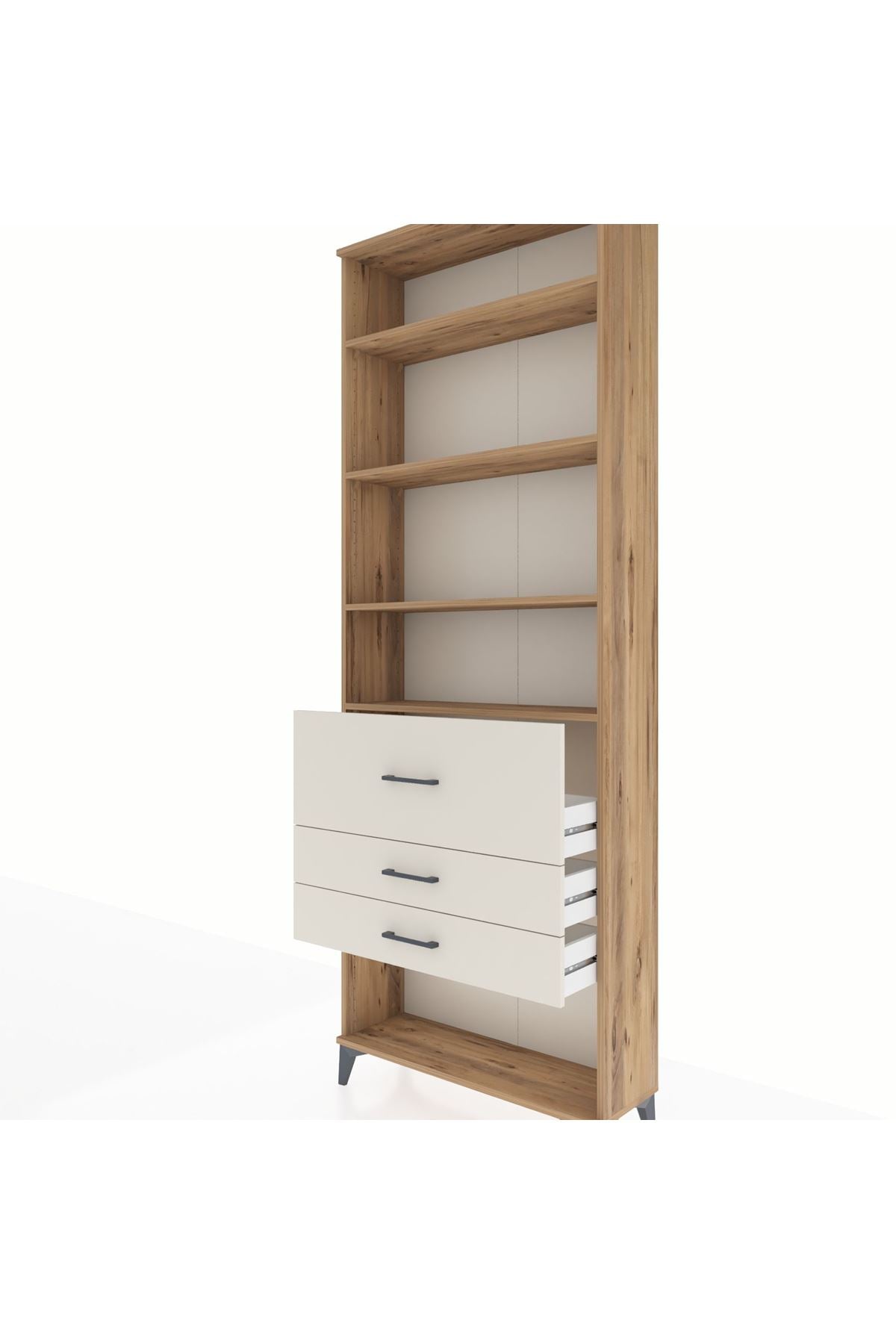 Arges Dolap 4 Raflı 3 Çekmeceli 88x30x243 Çam-Aytaşı