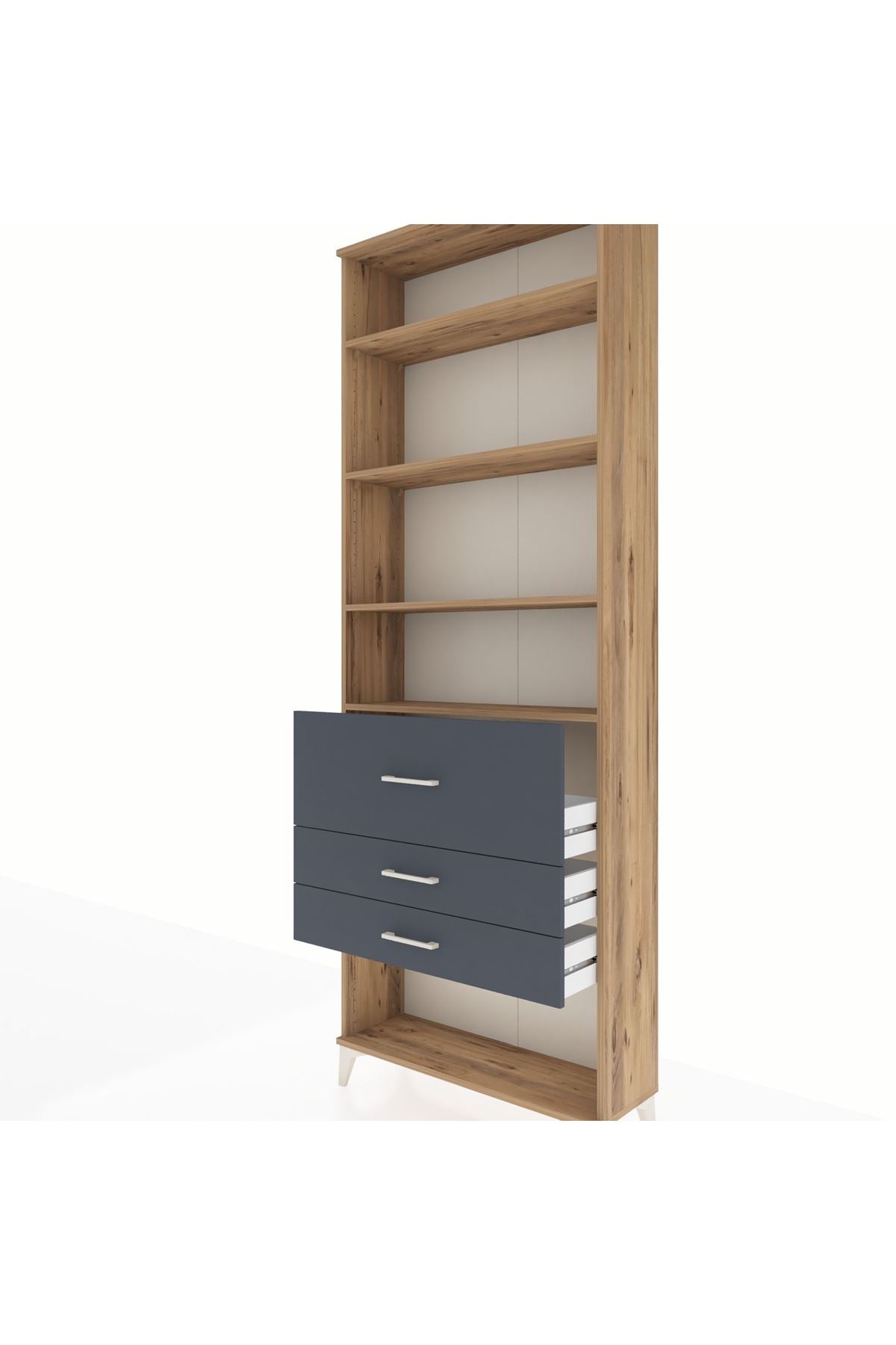 Arges Dolap 4 Raflı 3 Çekmeceli 88x30x243 Çam-Antrasit