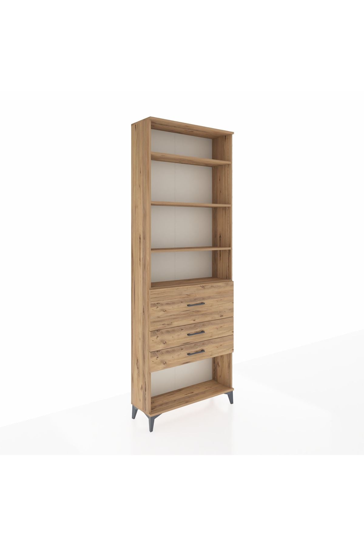 Arges Dolap 4 Raflı 3 Çekmeceli 88x30x243 Çam-Çam