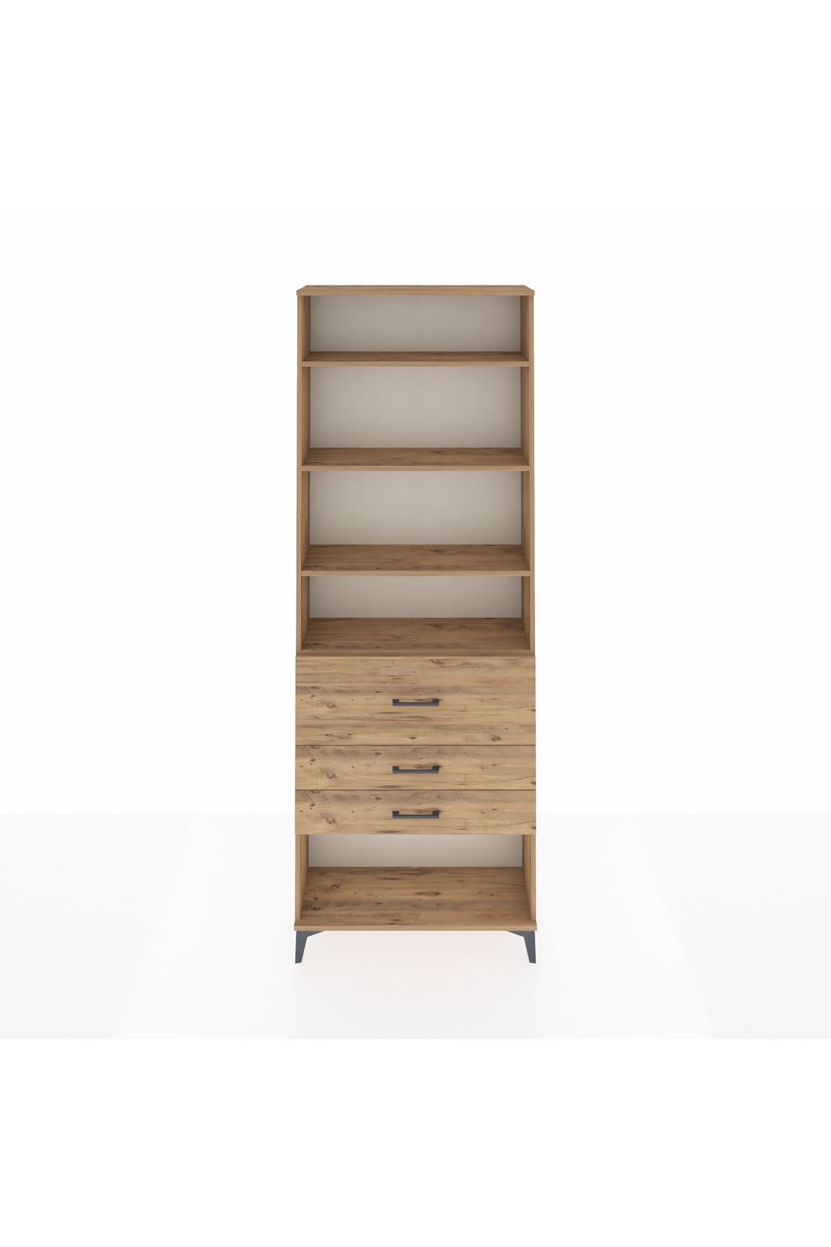 Arges Dolap 4 Raflı 3 Çekmeceli 88x30x243 Çam-Çam